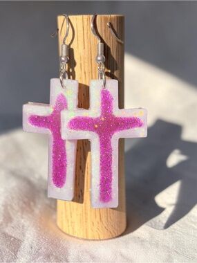 Handmade Pink Ombre Cross Earrings